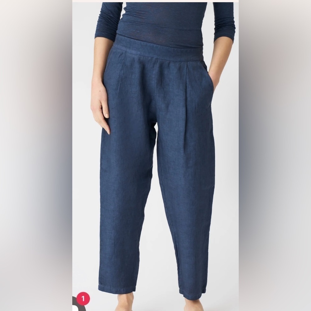 Women’s 120% Lino Alessa Boyfriend Linen Pants Navy Fade Size 46/Large